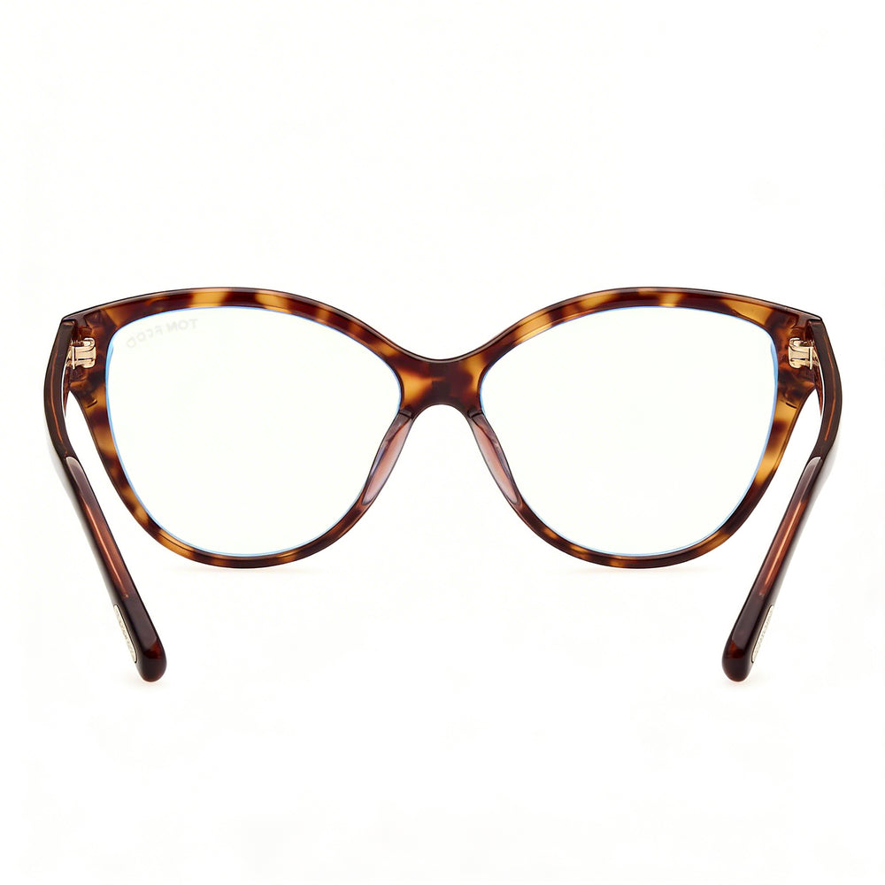 Gafas de plástico Tom Ford FT5954-B para mujer, con montura de ojo de gato y bloqueo de luz azul, color habana, 54 mm