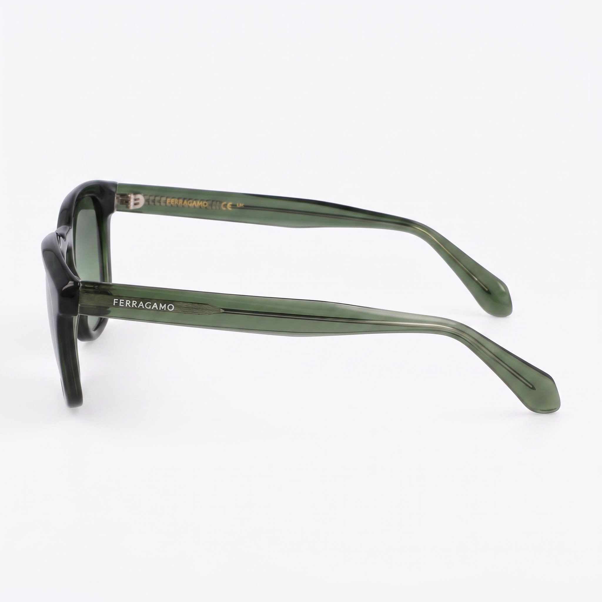 Ferragamo Sf2040se Men's Transparent Khaki Acetate Rectangle UV 400 Non-Polarized Sunglasses 50-21-145, Photo 3