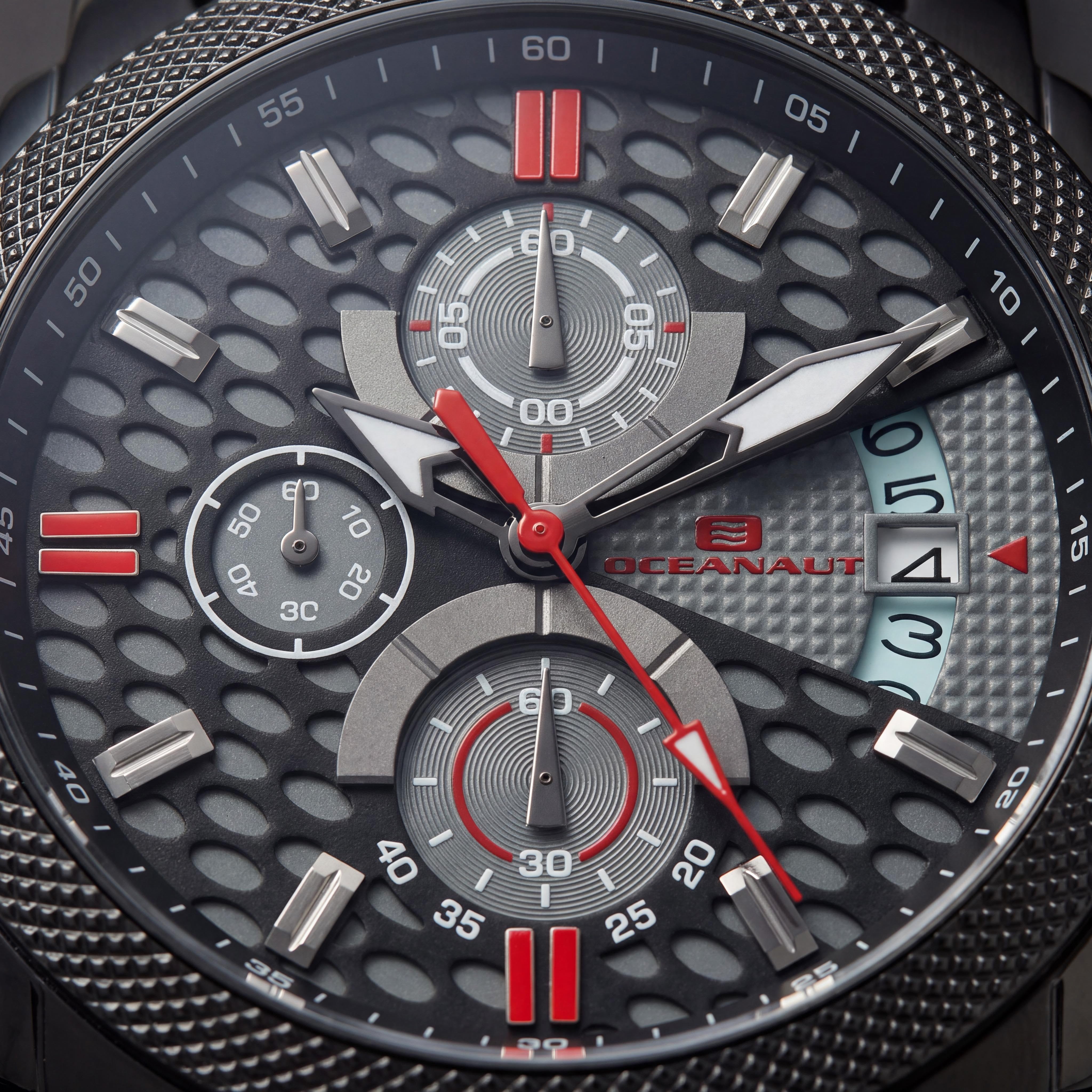 Oceanaut OC2324 Kryptonite Men's Chronograph Quartz Watch, Stainless Steel Case, Rubber Strap, Black & Grey Dial, 42mm, Photo 2