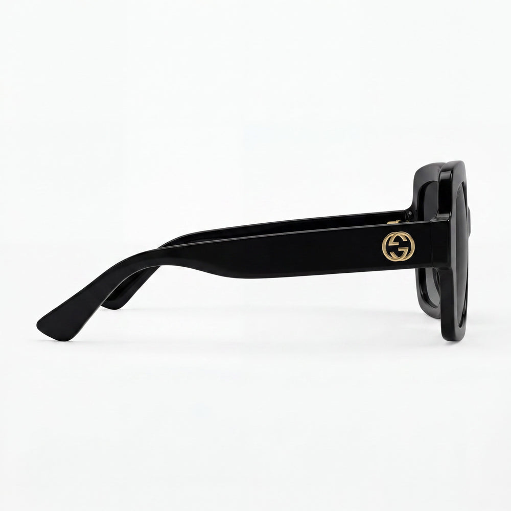 Gucci Gg1337s 002 Women's Black Gold-Logo Injection Sunglasses Grey Gradient Lenses 54mm UV Protection