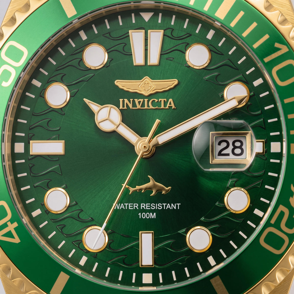 Invicta Diver Quartz Movement Unisex 43mm Gold-Tone Stainless Steel Watch with Green Luminous Dial, Photo 2