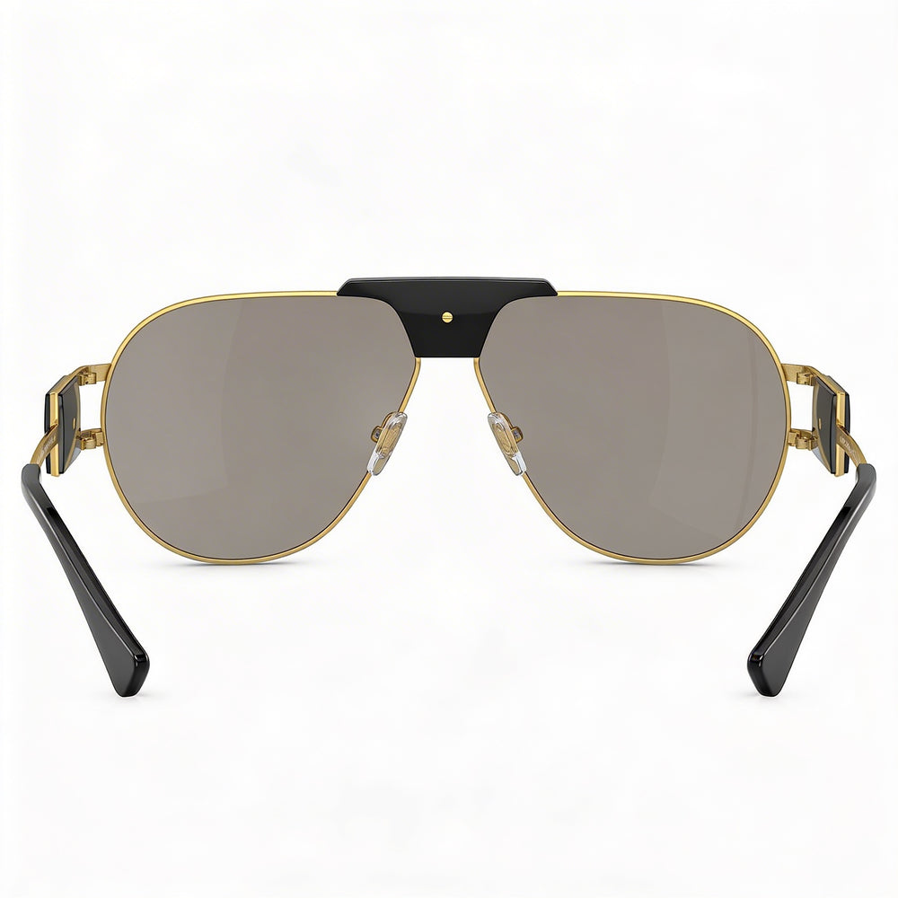 Gafas de sol Versace Unisex Contemporáneas de Montura Metálica Oro Negro Espejo Gris Claro No Polarizadas con Protección UV 63mm