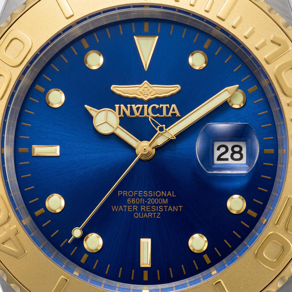 Reloj de cuarzo Invicta para hombre, modelo Diver, esfera azul de 43 mm, acero inoxidable de dos tonos, resistente al agua hasta 200 m