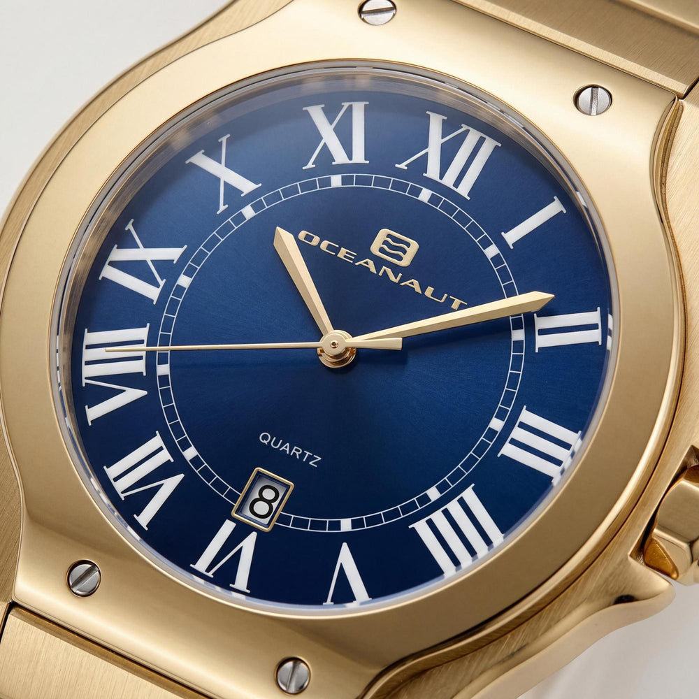 Reloj Oceanaut de cuarzo para hombre, acero inoxidable, esfera azul, resistente al agua