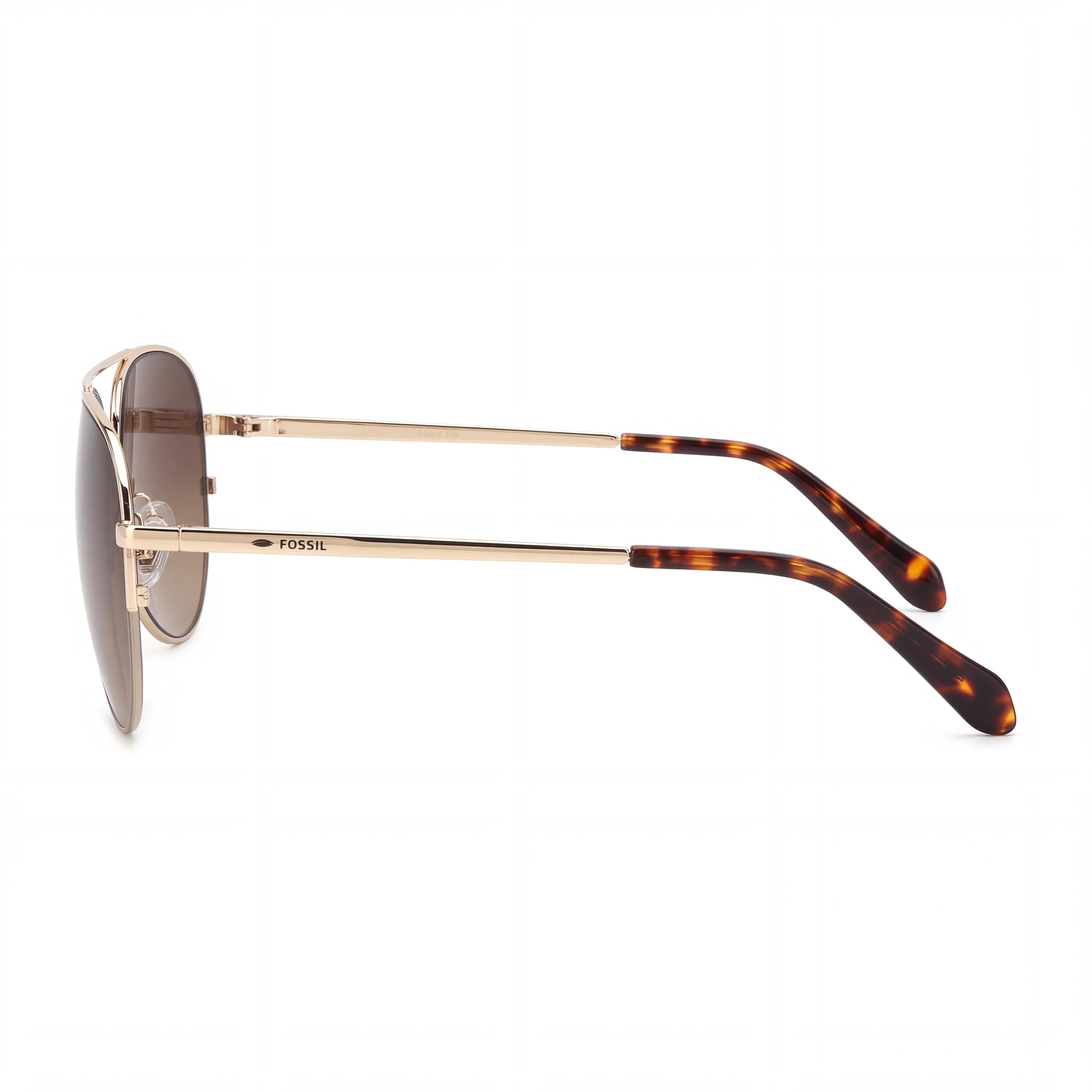 Fossil Women's Pilot Sunglass Stainless Steel Gold Brown Havana Polycarbonate UV Protection 58mm, Photo 3