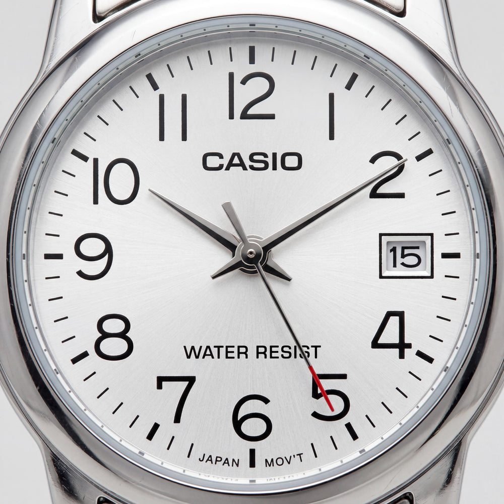 Casio Women's Quartz Movement Silver Black White Stainless Steel Watch with Glow In The Dark, 31x25mm Case