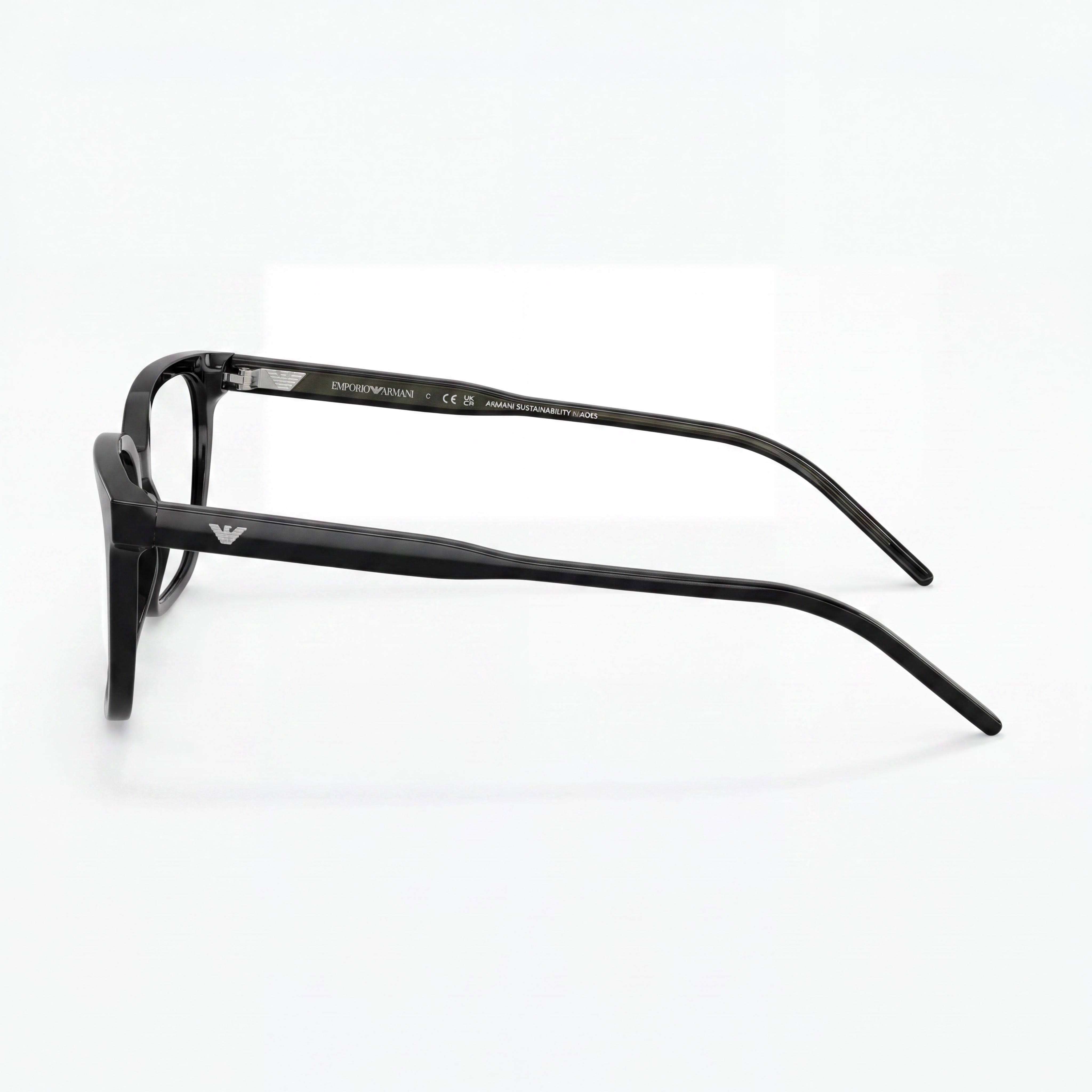 Emporio Armani Ea3258 Men's Square Prescription Ready Eyeglass Frames, Shiny Black Plastic, 54mm, Photo 2