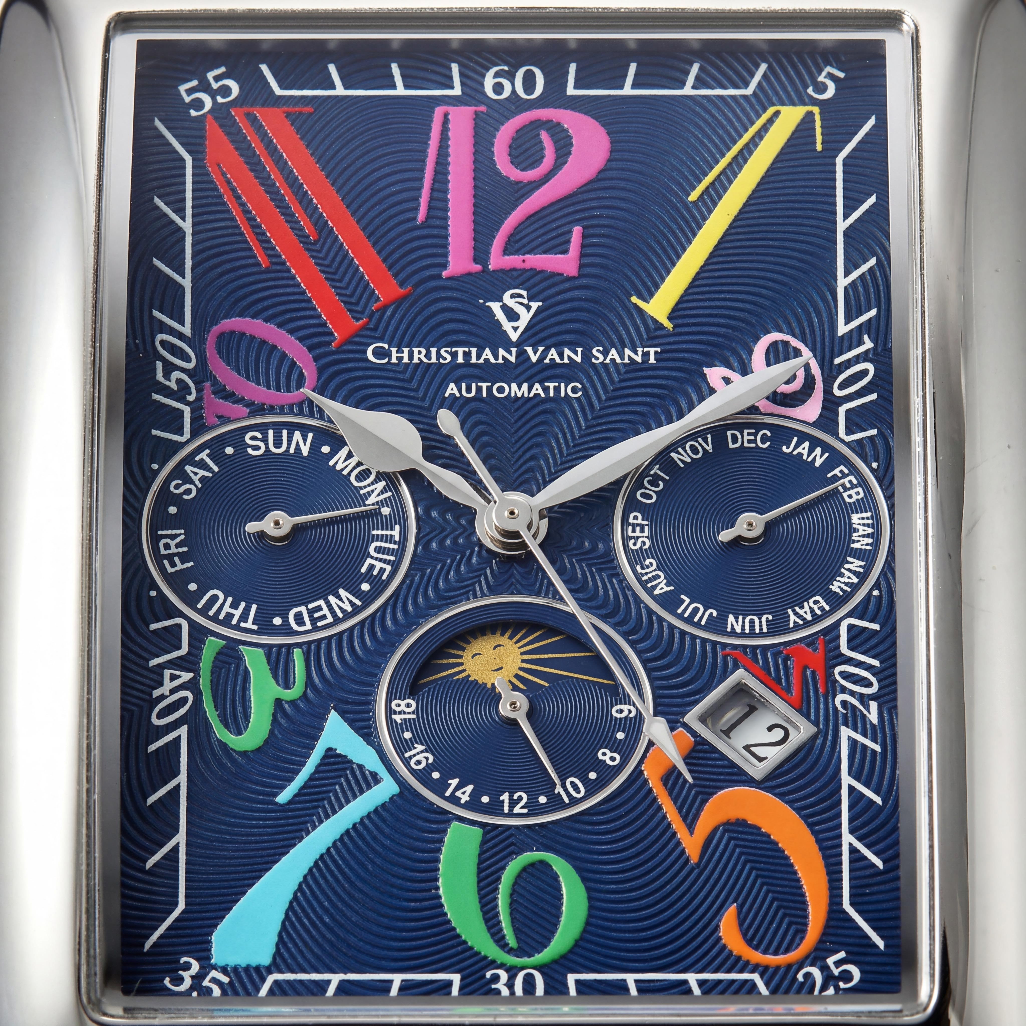Reloj Christian Van Sant Prodigy automático de acero inoxidable para hombre con múltiples funciones y fase lunar, Photo 2
