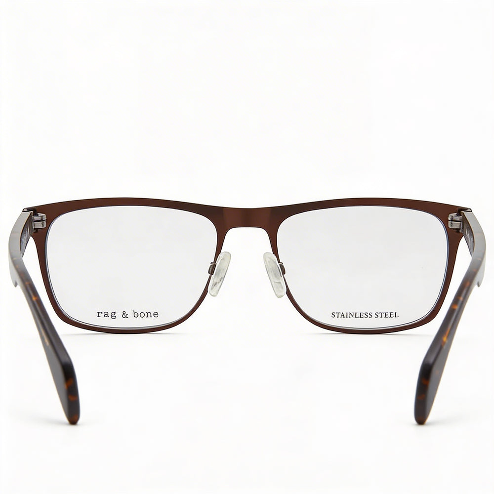 Gafas Rag & Bone Rnb 7011 con montura metálica para hombre, color marrón mate y lentes transparentes, talla 54-18-145