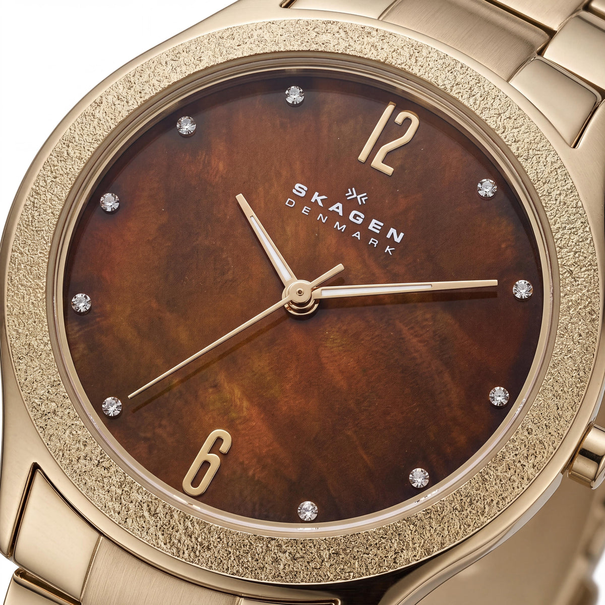 Reloj de pulsera Skagen para mujer, esfera de nácar marrón, acero inoxidable dorado, cristal de Swarovski, cuarzo, Photo 2