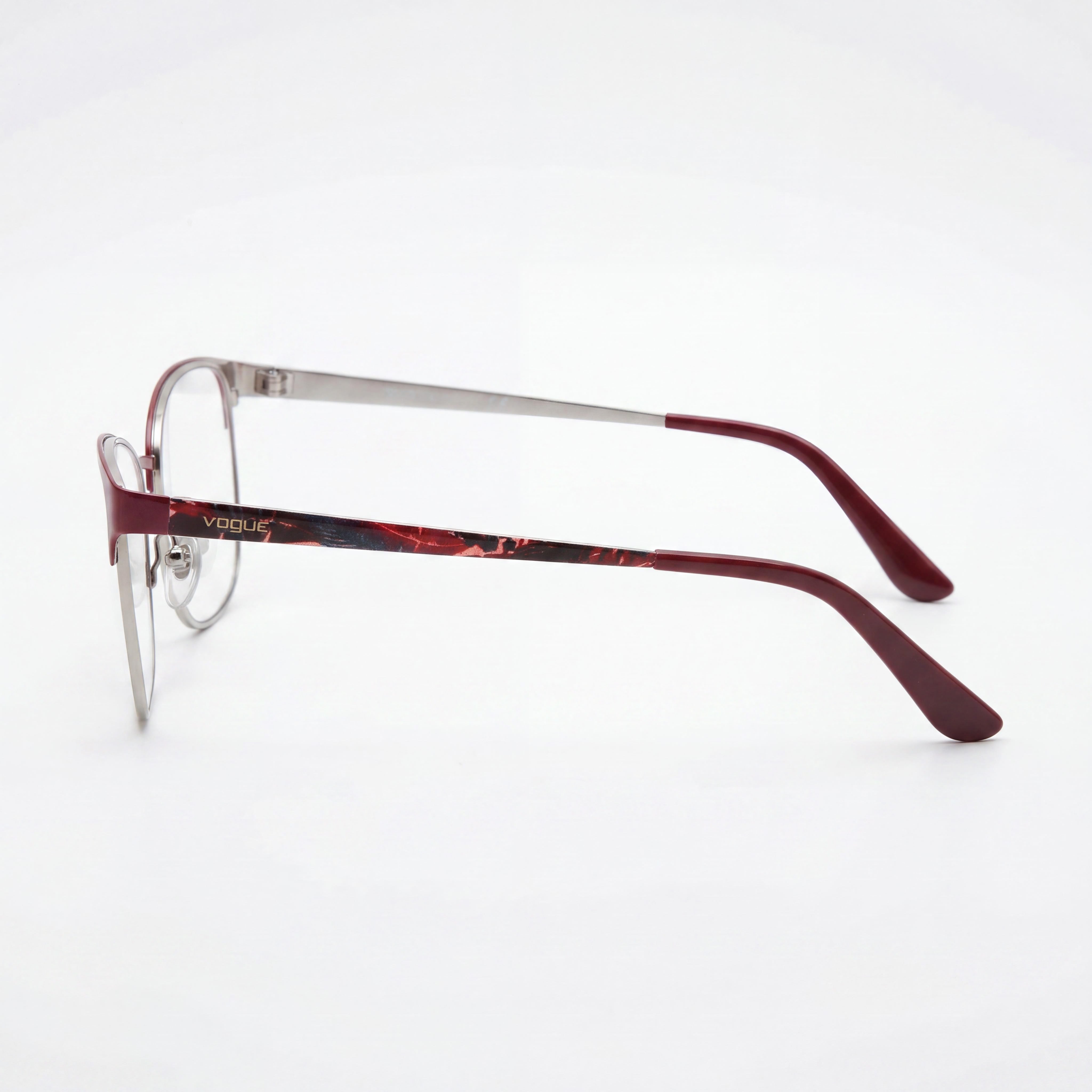 Montura de gafas Vogue Eyewear Vo4072 de metal rectangular para mujer, color rojo oscuro y plateado, ancho de lente: 52 mm, Photo 3