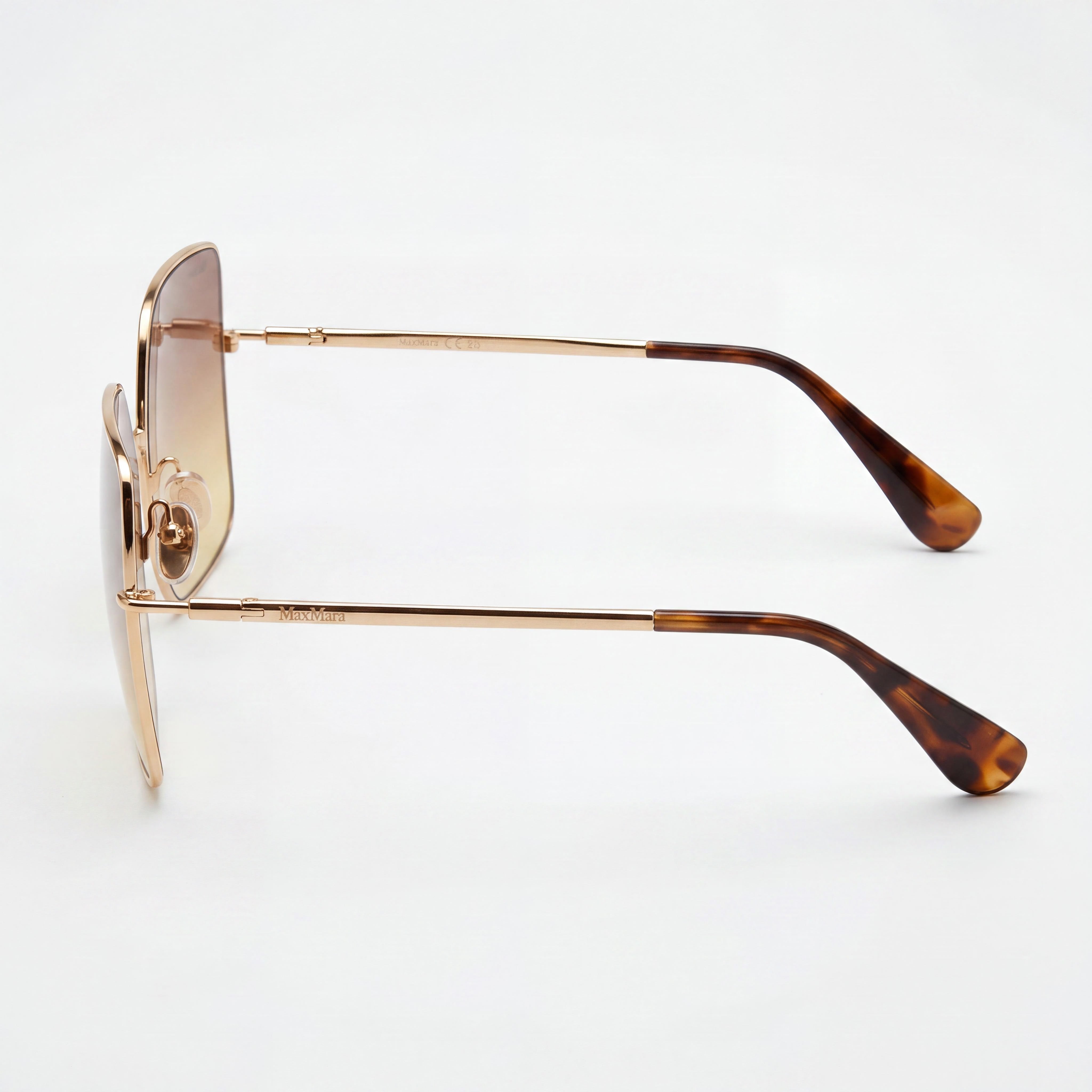 MaxMara Classic Women's Metal Square Sunglasses 59mm - Bright Gold Frame with Gradient Brown Lenses, Photo 3