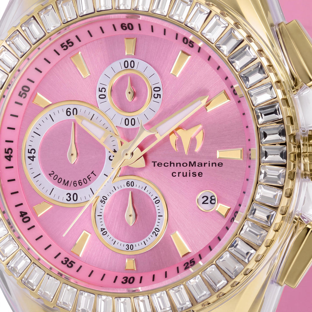 Reloj Technomarine Cruise TM-121157 Cronógrafo Unisex de Acero Inoxidable, Esfera Rosa, Correa de Silicona 45mm