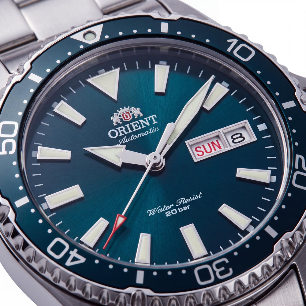 Reloj de buceo mecánico Orient Sporty para hombre, 42 mm, acero inoxidable, esfera verde, luminiscente, cristal de zafiro