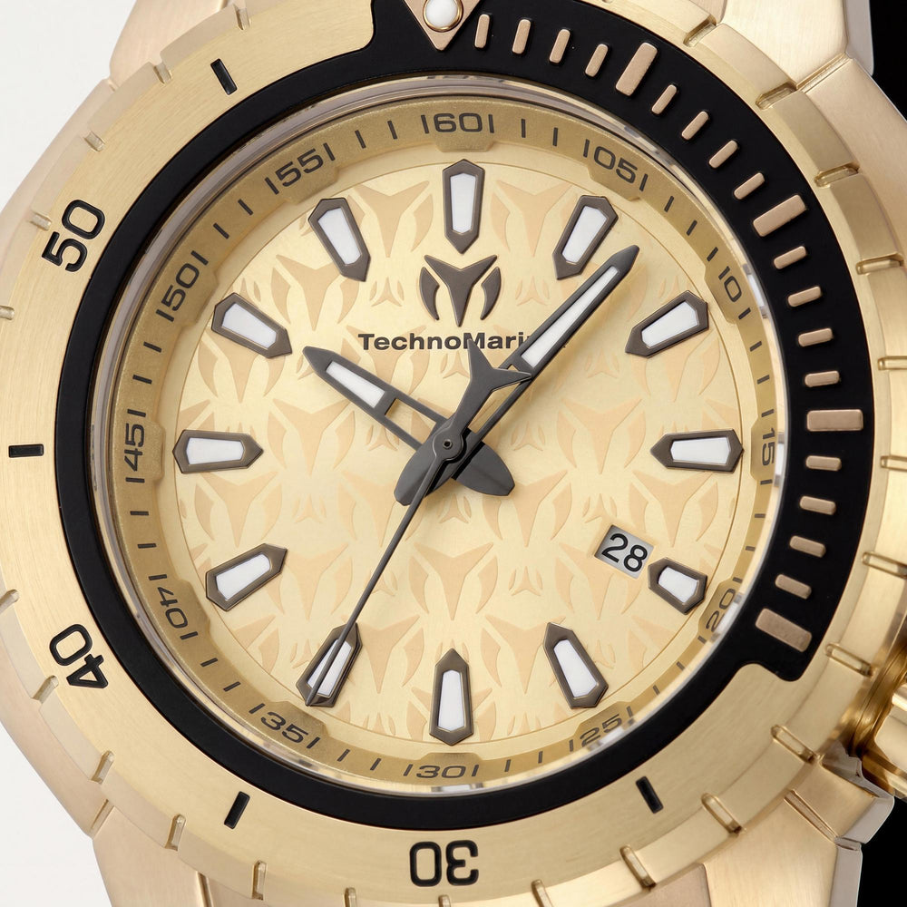Technomarine Manta TM-224010 Men's 49mm Stainless Steel Case, Gold Dial, Quartz, Silicone Strap, 20 ATM WR