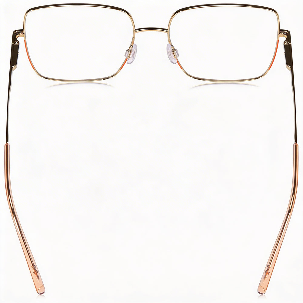 Gafas ópticas cuadradas de montura completa M Missoni para mujer en acero aleado, montura dorada y color melocotón con dimensiones de 55-17-140 mm