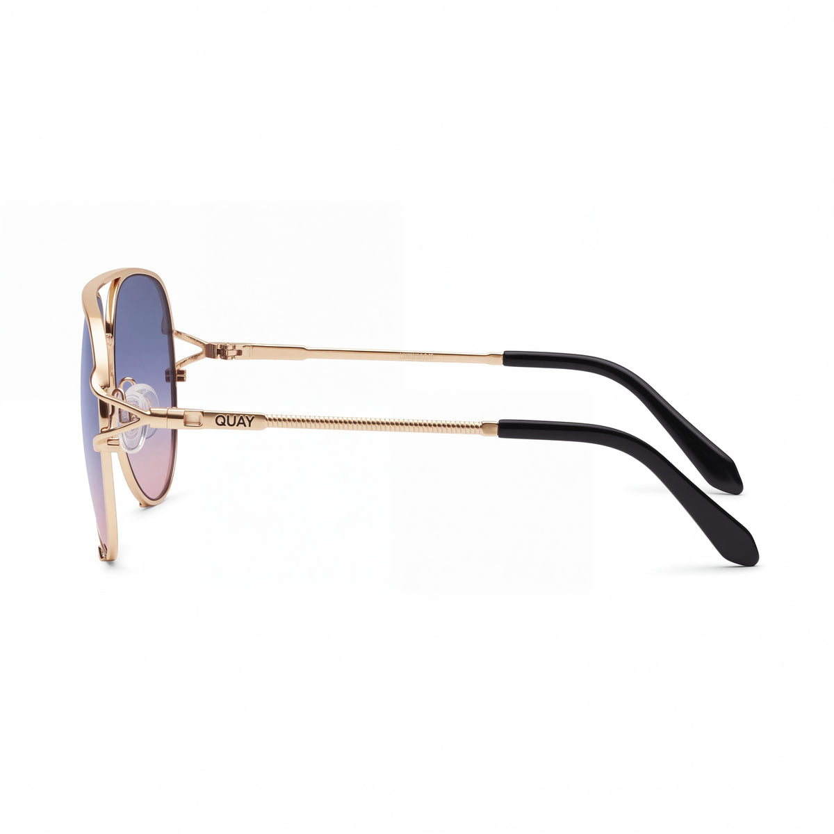 Gafas de sol de aviador para mujer QUAY AUSTRALIA High Key Twist con montura de metal dorado y lentes azul rosado, protección UV, 146 mm, Photo 3