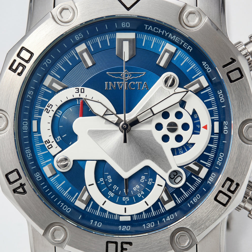 Invicta Diver 22764 Cronógrafo de cuarzo para hombre, acero inoxidable plateado, esfera azul, cristal Flame Fusion, reloj de 49 mm