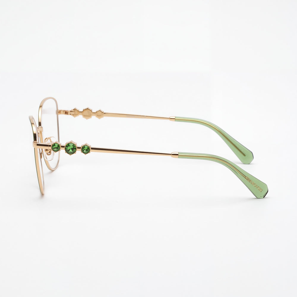 Monturas de gafas graduadas Swarovski Sk1034 para mujer, diseño ojo de gato, metal verde y dorado, 54-19-140