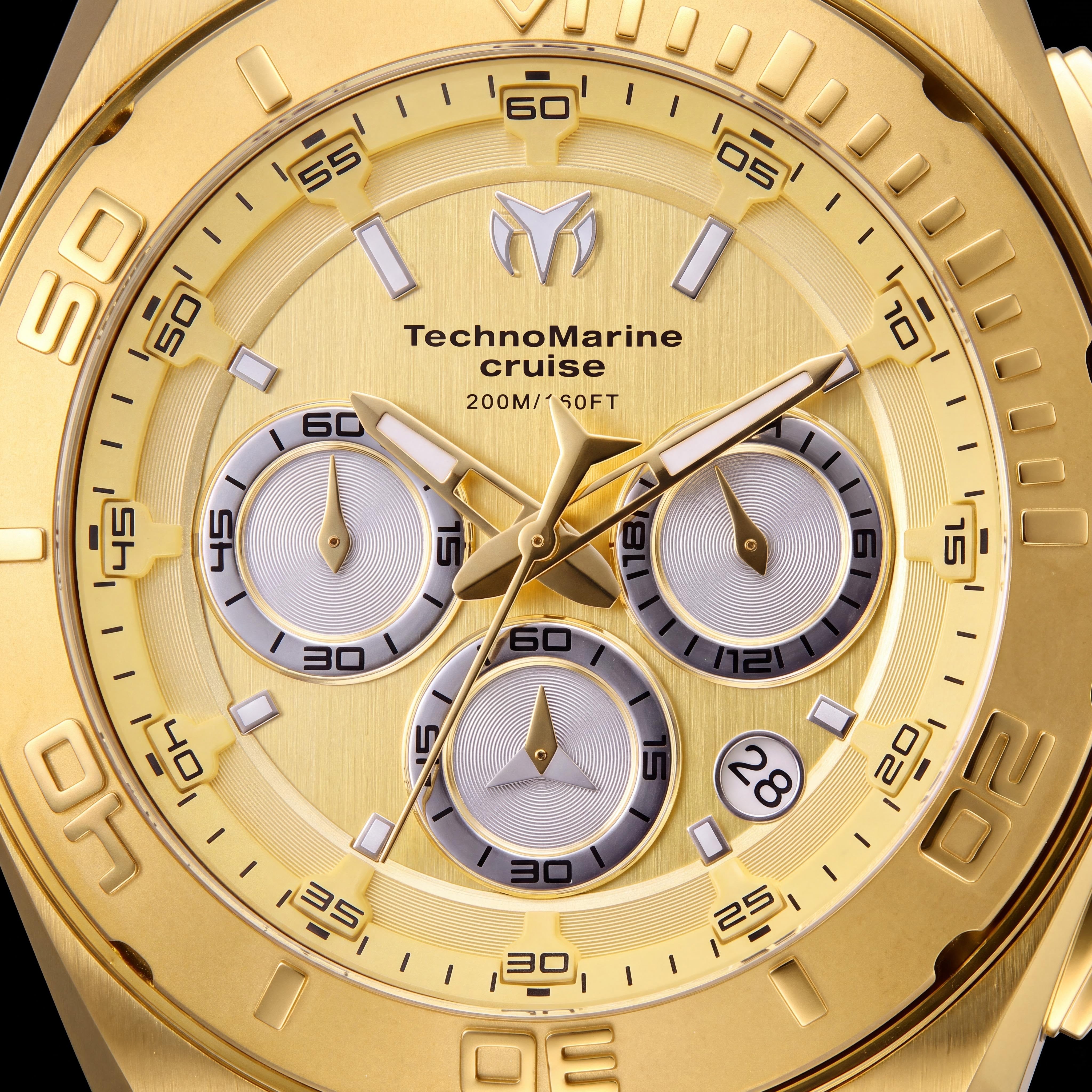 TechnoMarine TM-117004 Men's Modern Casual 45mm Stainless Steel Gold Dial Chronograph Watch with Black Silicone & Leather Band, Photo 2
