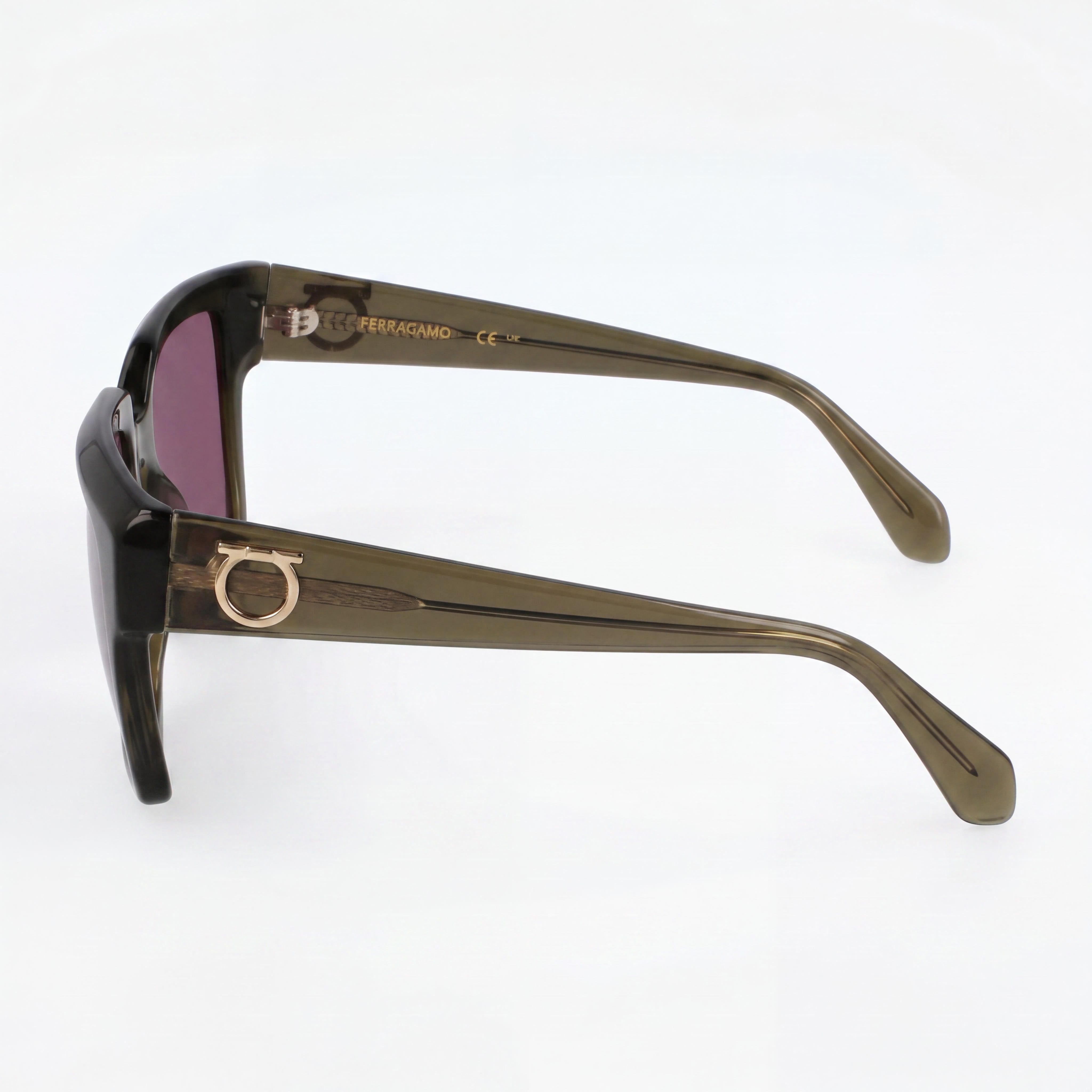Ferragamo Sf2014s Women’s Acetate Non- Sunglasses, Transparent Khaki Frame with Purple Lenses, Photo 3