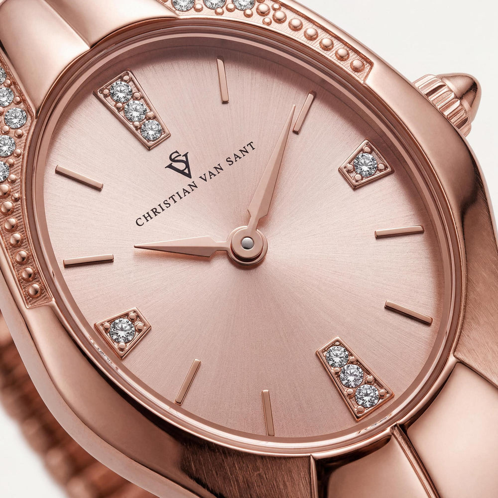 Reloj de cuarzo para mujer Christian Van Sant con esfera de oro rosa y caja y pulsera de acero inoxidable