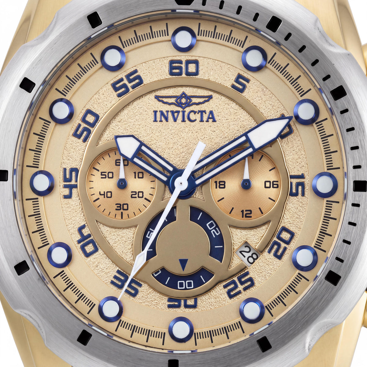 Invicta Casual Men's Gold Tone Stainless Steel Chronograph Watch, Blue Polyurethane Strap, 100m Water Resistant, Photo 2