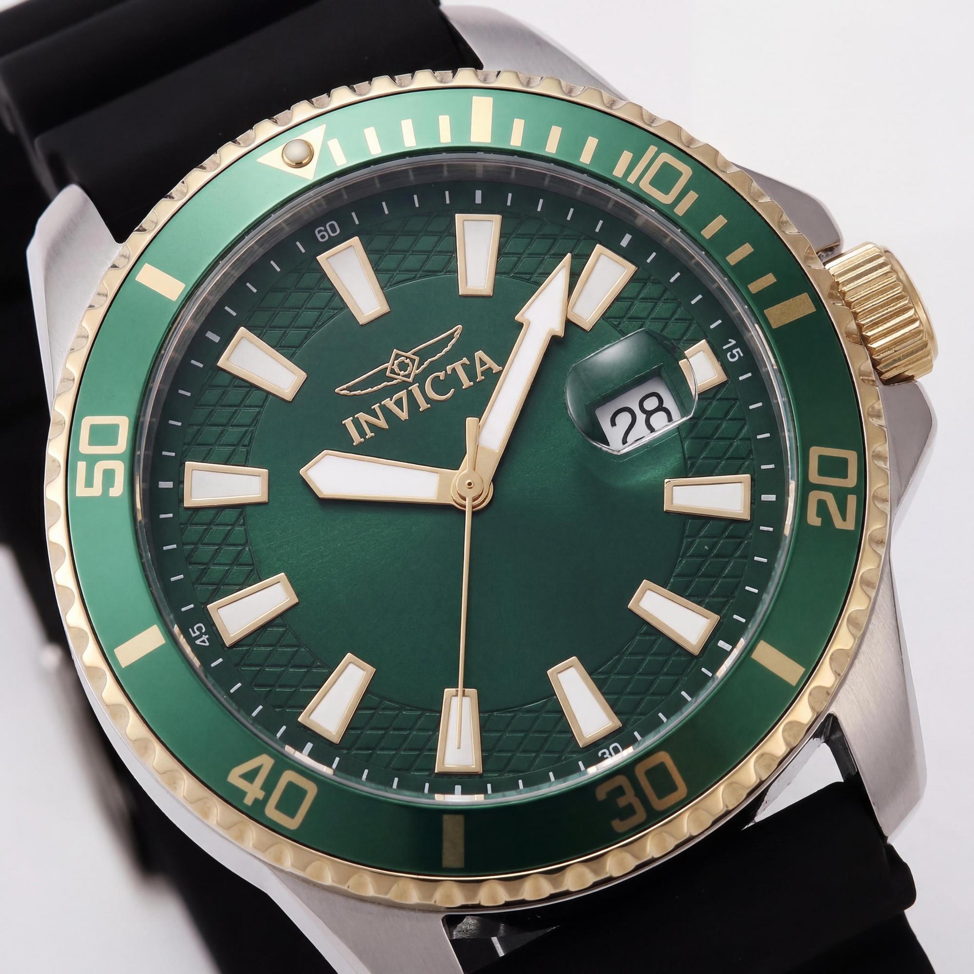 Reloj Invicta Pro Diver IN-46134 para hombre, informal, caja plateada, esfera verde, correa de silicona negra, resistente al agua, 45 mm, Photo 2