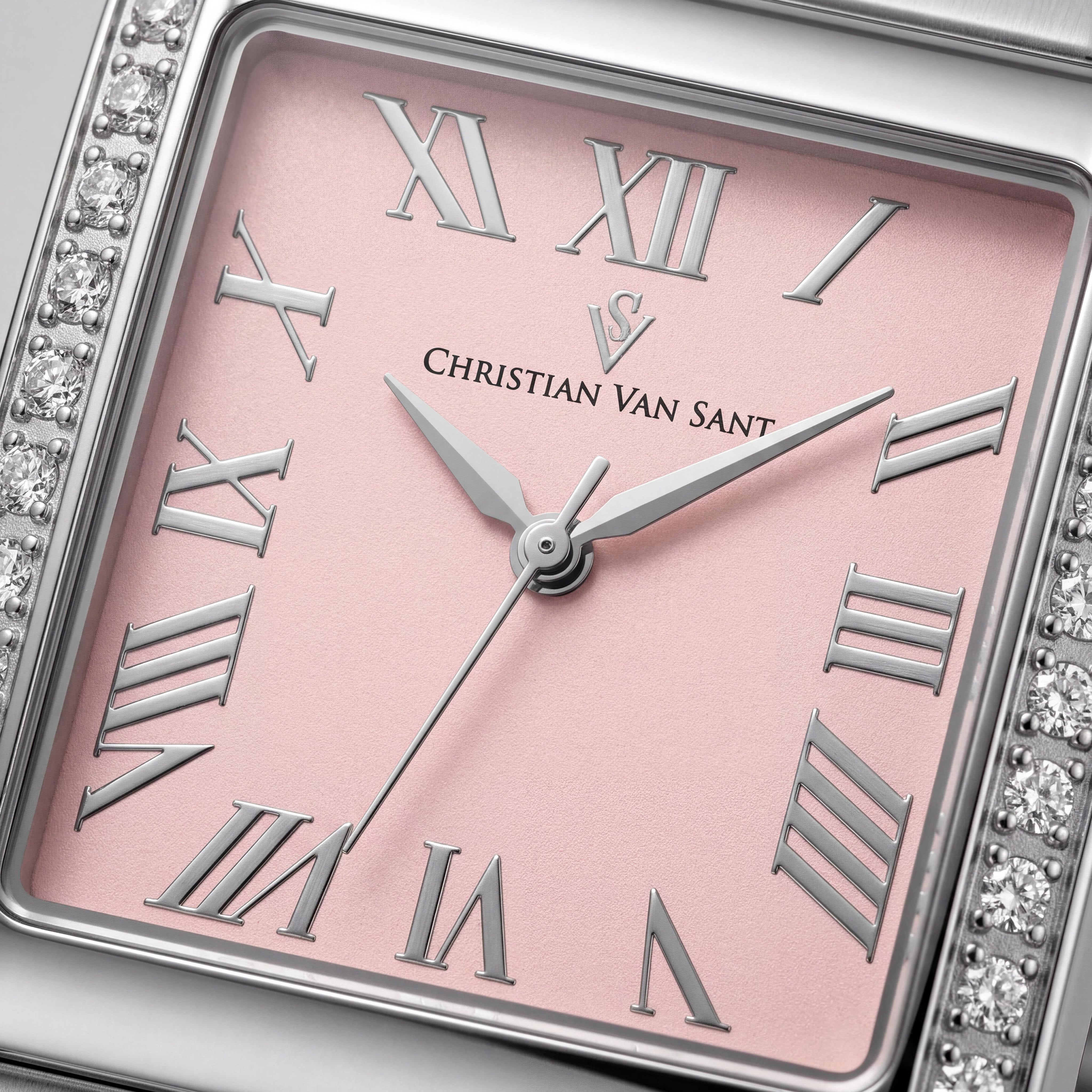 Christian Van Sant CV1285 Women's Silver Stainless Steel Case & Bracelet Pink Dial Quartz Watch, Photo 2