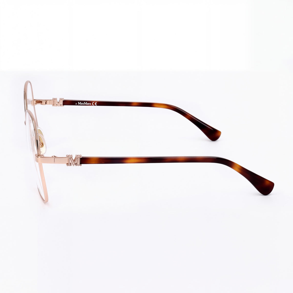 Gafas de sol MaxMara para mujer, estilo casual, montura de metal en oro rosa brillante, lentes transparentes no polarizadas, 55-16-140, Photo 2