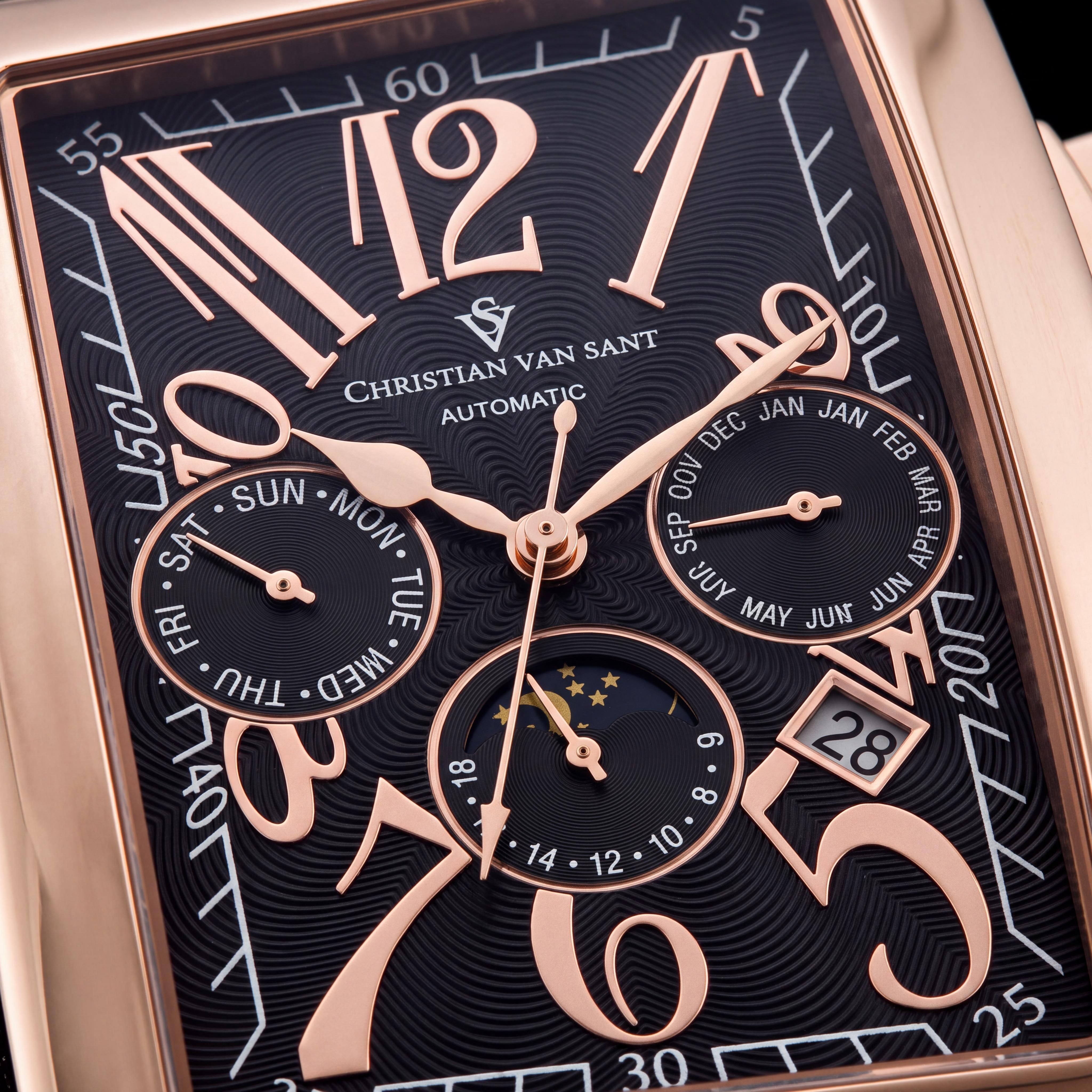 Christian Van Sant CV9141 Men's Black Stainless Steel Multi-function Water Resistant 50m 52mm Case Watch, Photo 2
