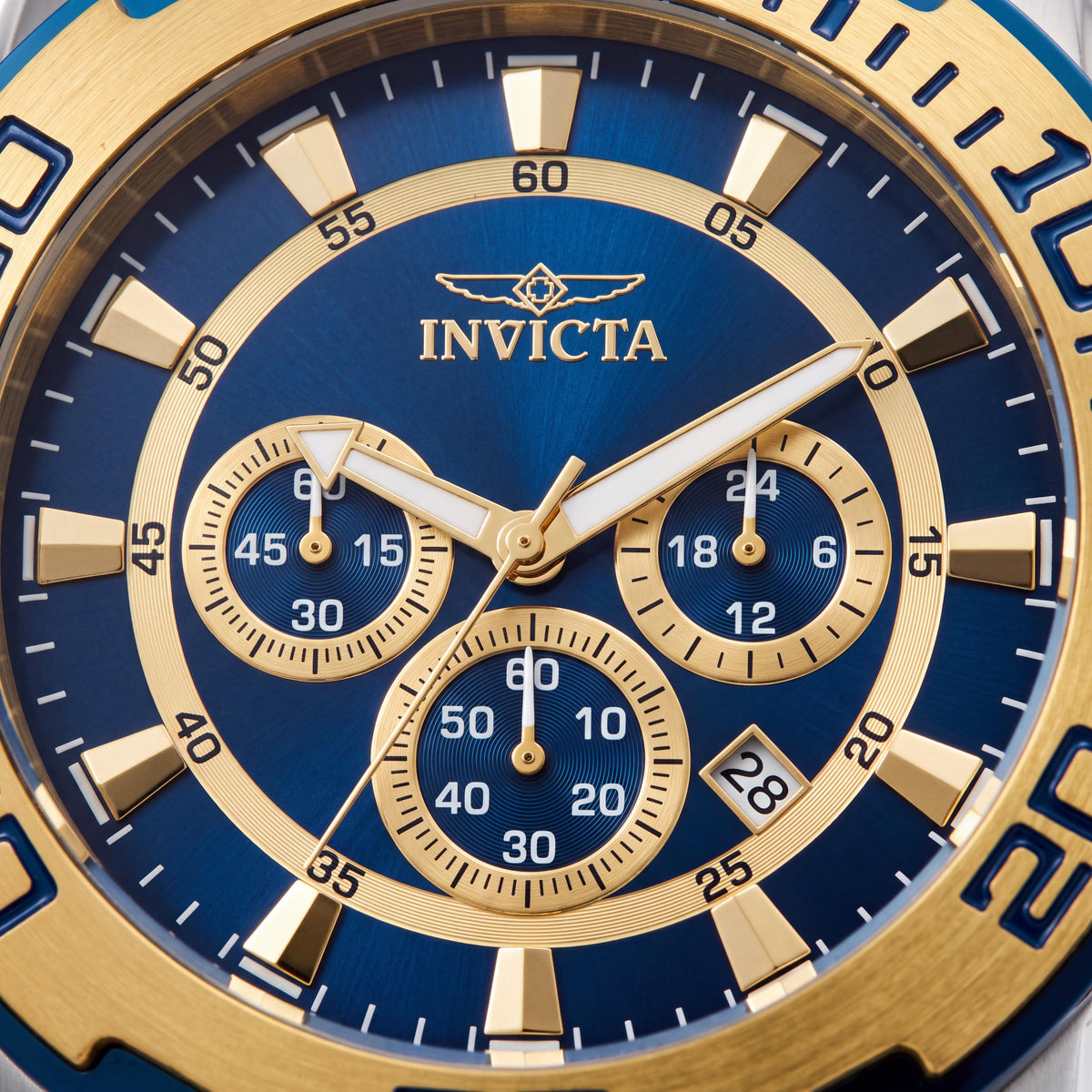 Reloj cronógrafo Invicta Pro Diver para hombre, esfera azul, caja y correa de acero inoxidable bicolor dorado, 50 mm, Photo 2