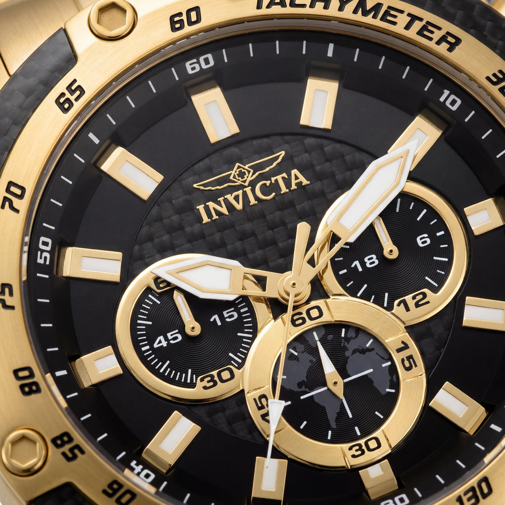 Invicta 28658 Reloj de cuarzo Speedway para hombre, 50 mm, esfera negra, acero inoxidable tono dorado, resistente al agua, luminoso