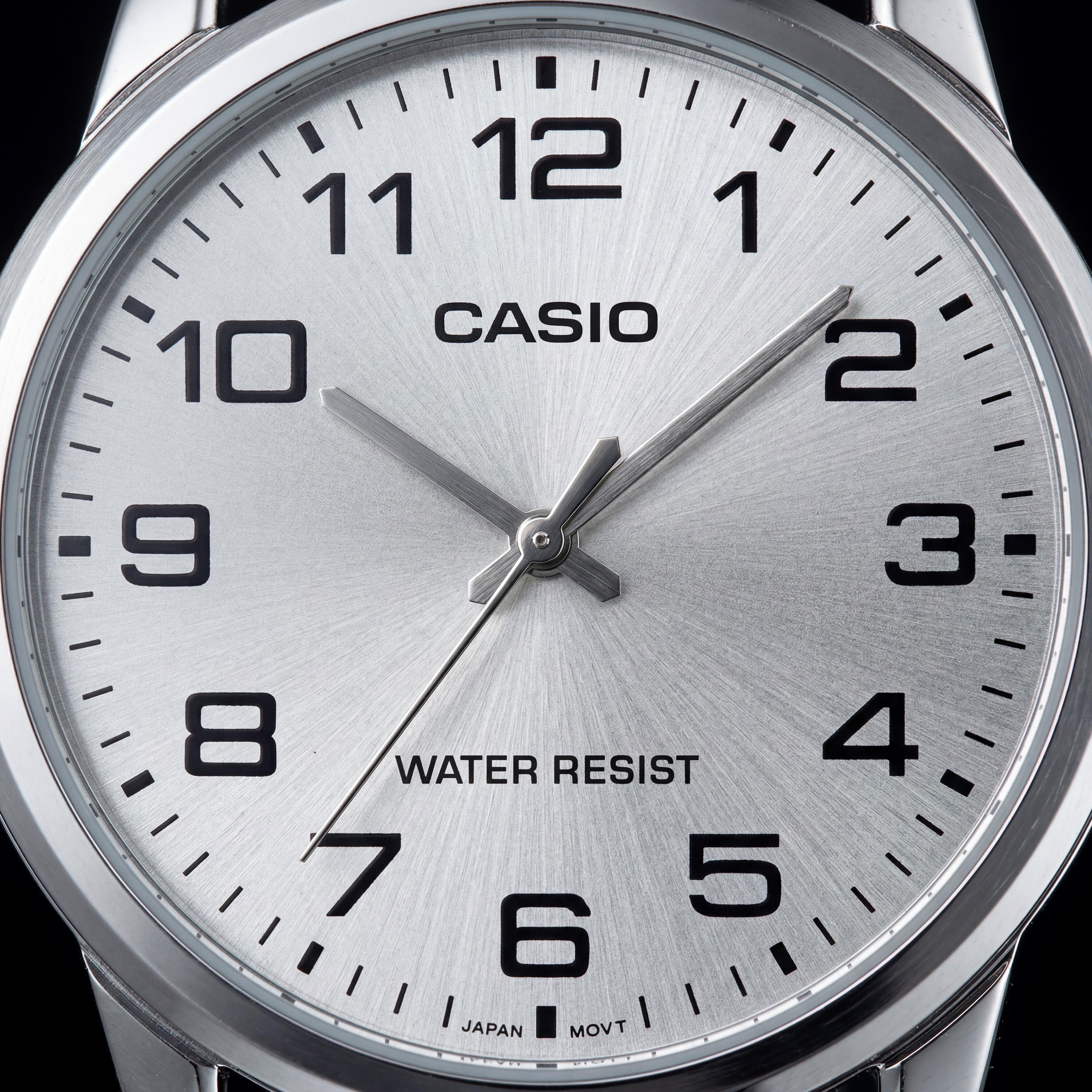 Casio Men's Strap 38mm Stainless Steel Watch, White and Black Frame, Leather Band, Water Resistant, Photo 2