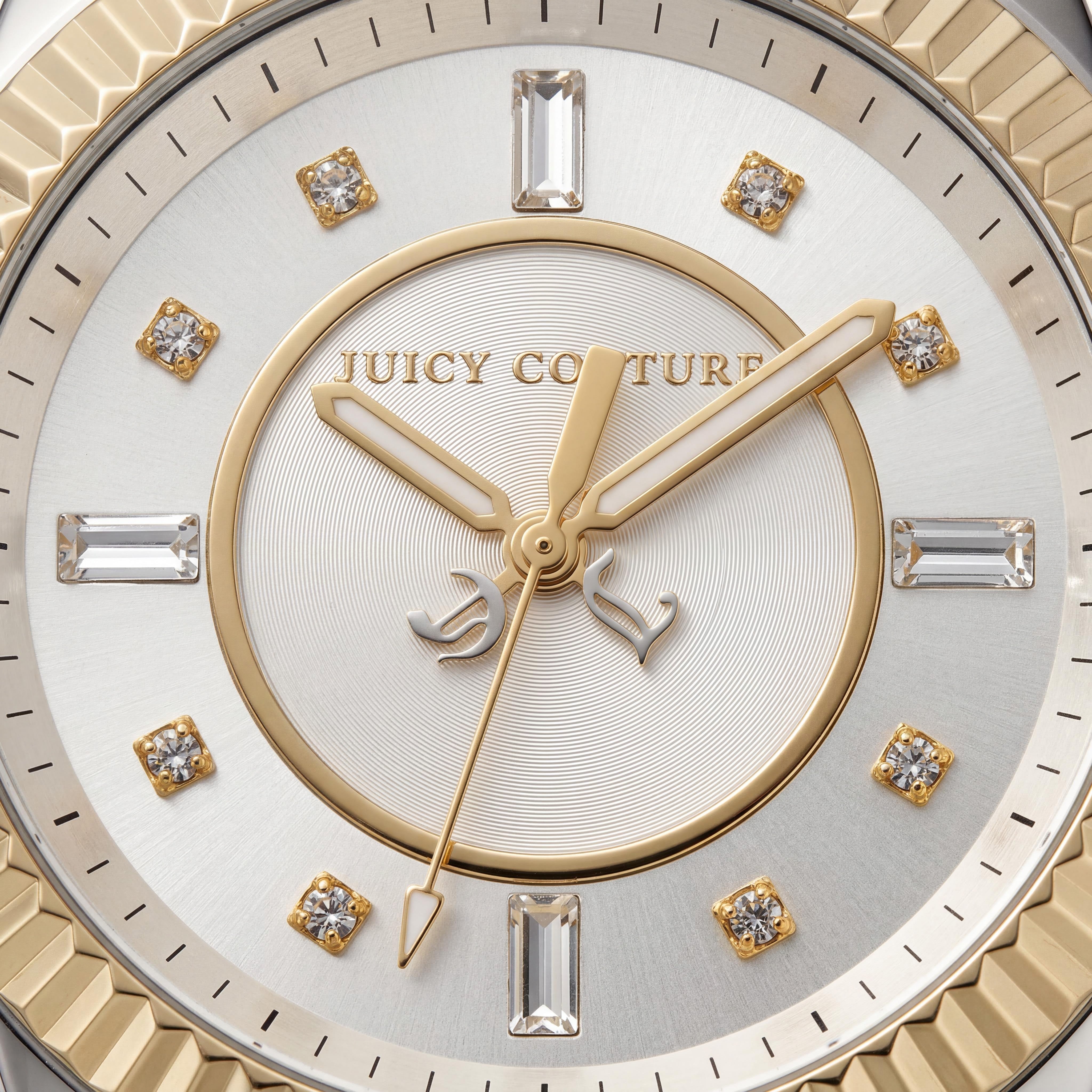 Juicy Couture Stella Women's 41mm Yellow Gold Two-Tone Stainless Steel Water Resistant Watch with Swarovski Crystals, Silver Dial, Photo 2