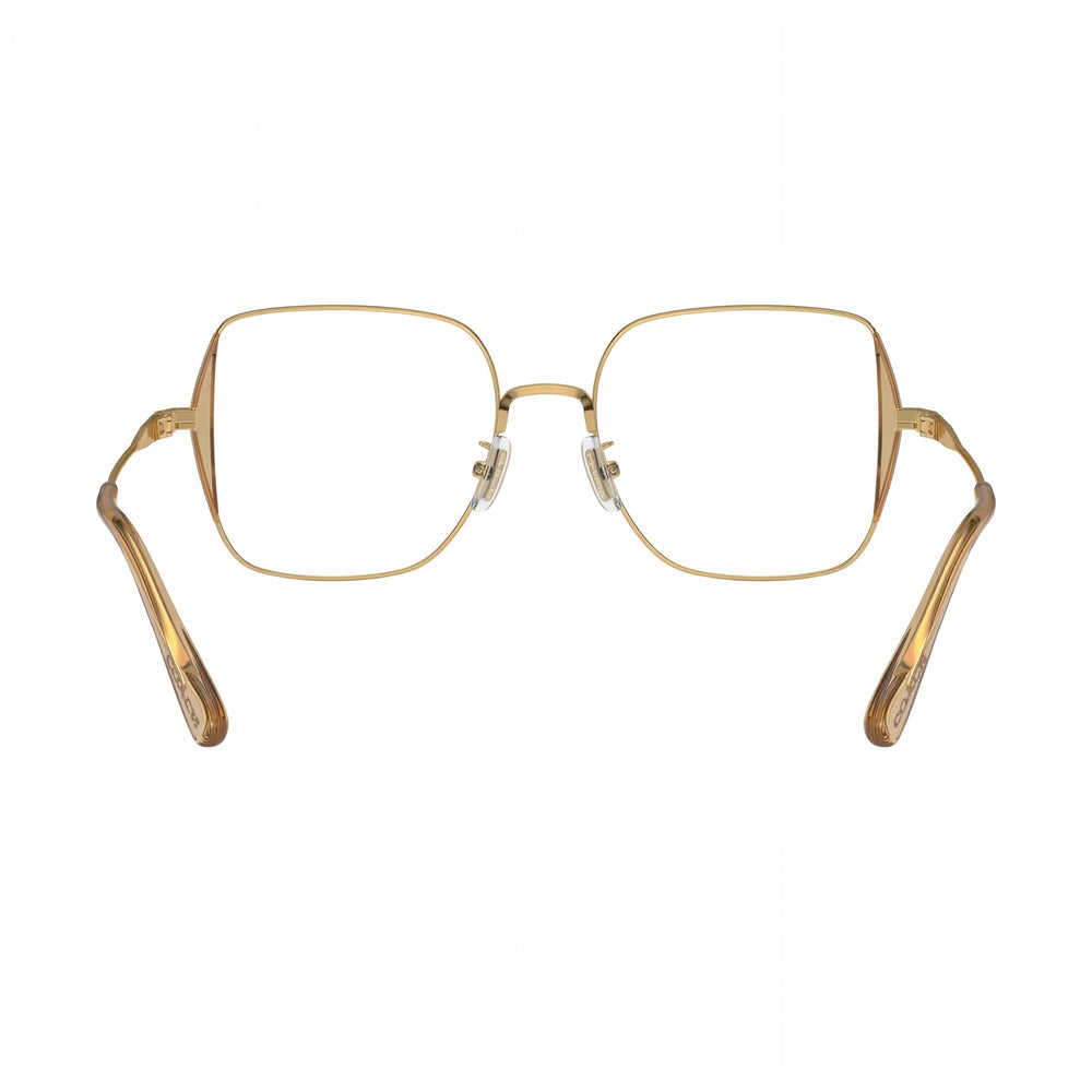 Coach Hc5165d Women's Oversized Square Shiny Gold Metal Frame with Brown Accents Prescription Eyeglasses, Lens Width 53mm