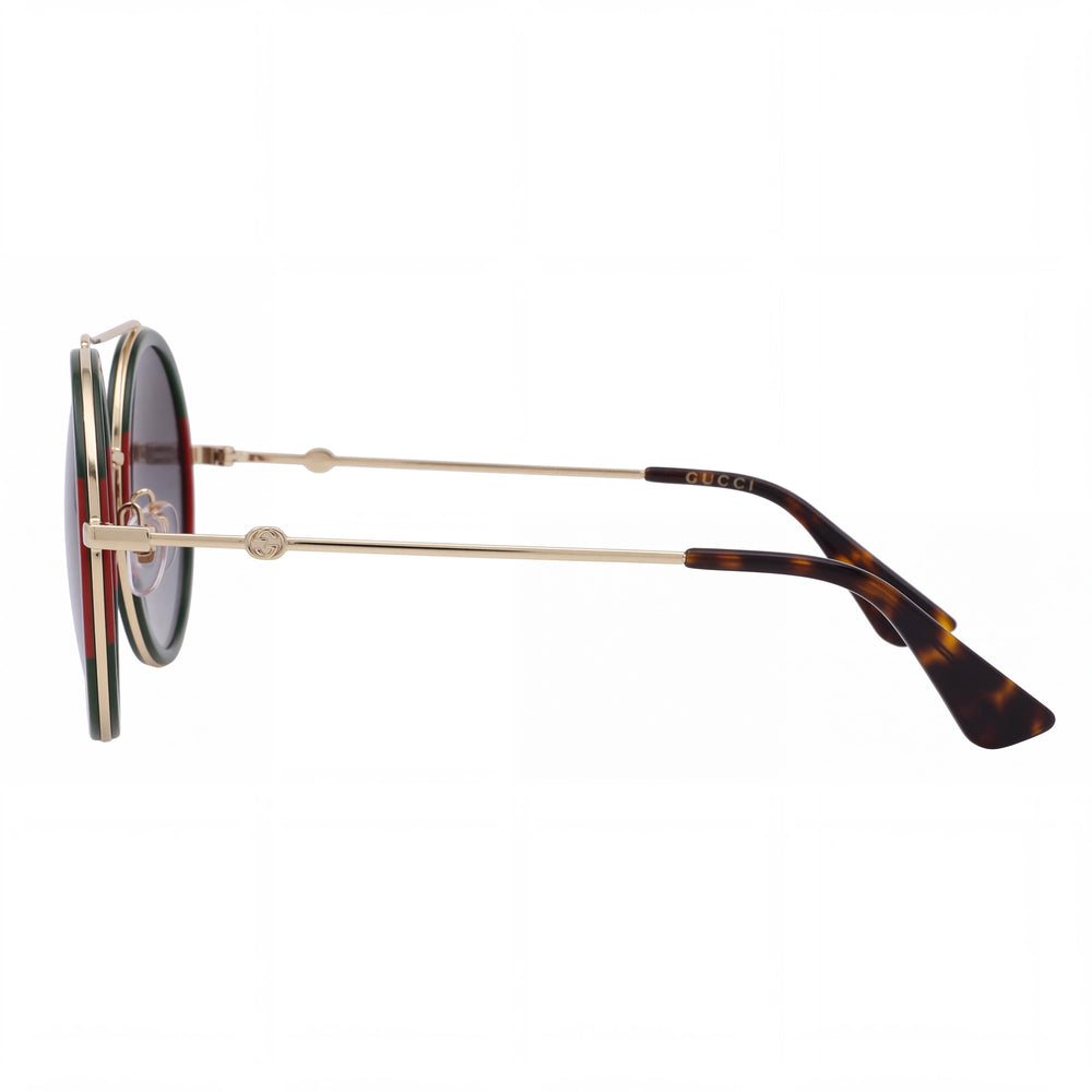 Gucci Gg0061s-003-56 Women's Round Gold Green Plastic & Metal Multi-coloured Lens UV Protection Sunglasses 56mm