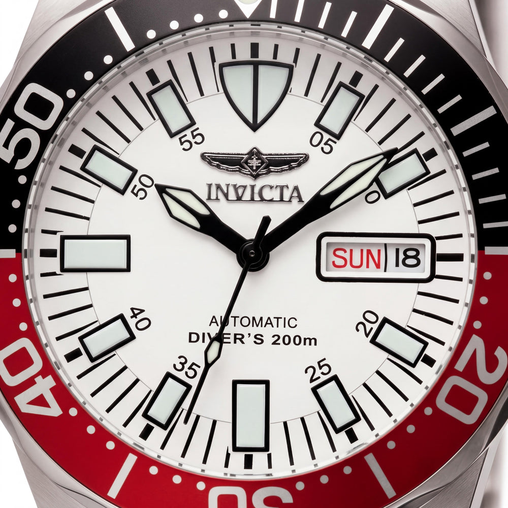 Invicta 7044 Men's Pro Diver Automatic Stainless Steel Silver Luminous Dive Watch White Dial 200m WR