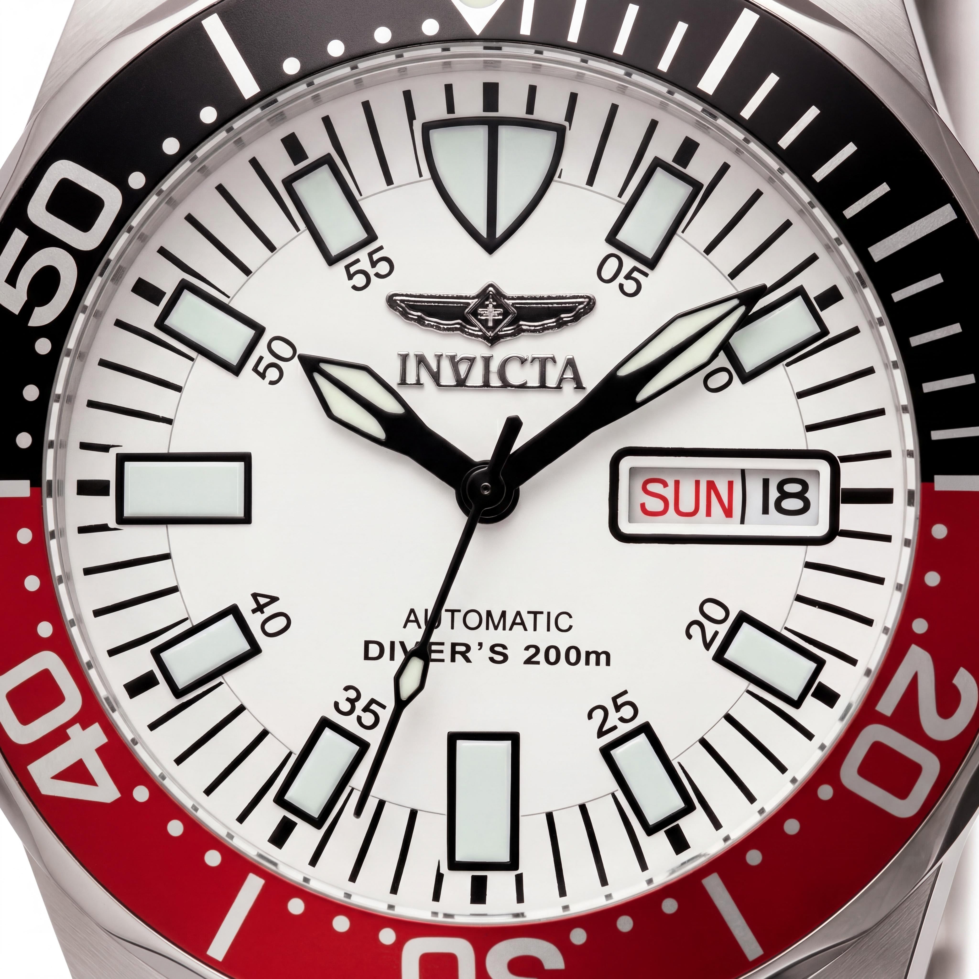 Invicta Reloj de buceo para hombre Pro Diver automático de acero inoxidable plateado luminoso con esfera blanca y resistencia al agua de 200 m, Photo 2