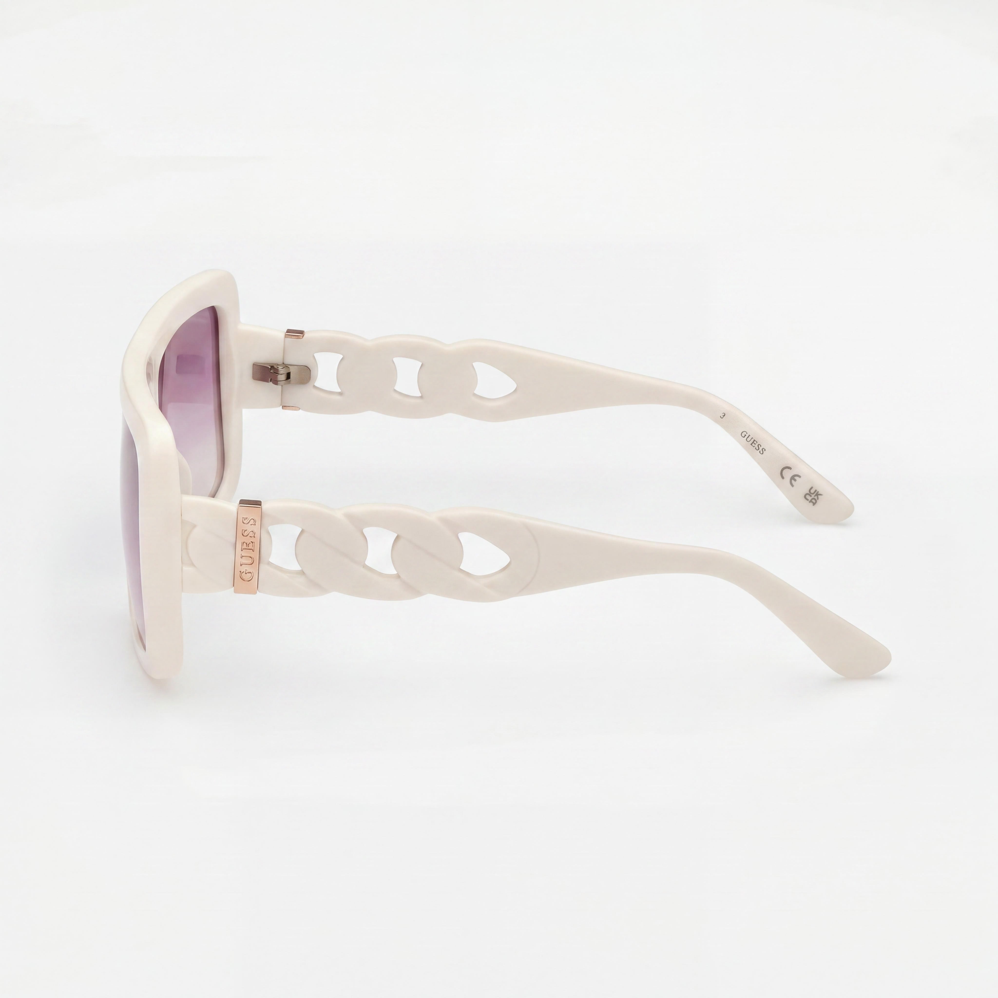 GUESS Classic Women's White Injected Shield Shape Gradient Violet Glass Non-Polarized Sunglasses 60mm, Photo 3