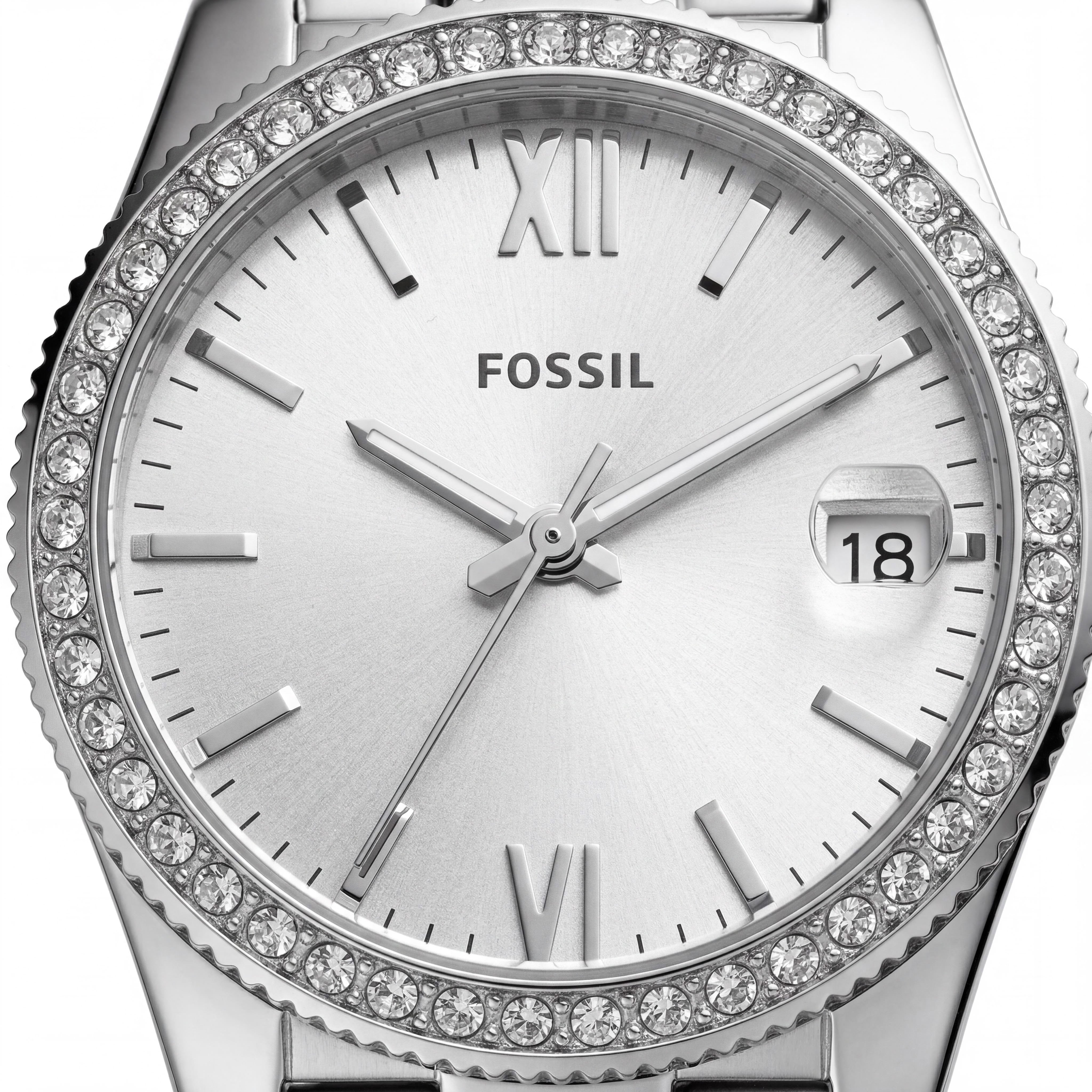 Reloj Fossil Scarlette ES4317 de cuarzo para mujer, caja redonda de acero inoxidable plateado con pedrería, movimiento de cuarzo, 32 mm, Photo 2