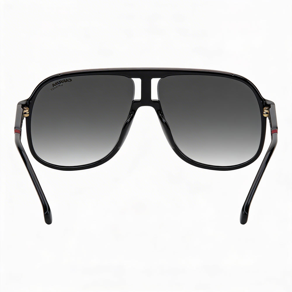 Carrera Contemporary Unisex Injection Propionate Sunglasses Black Red Grey Shaded Frame Black Red Lenses UV Protected 62mm