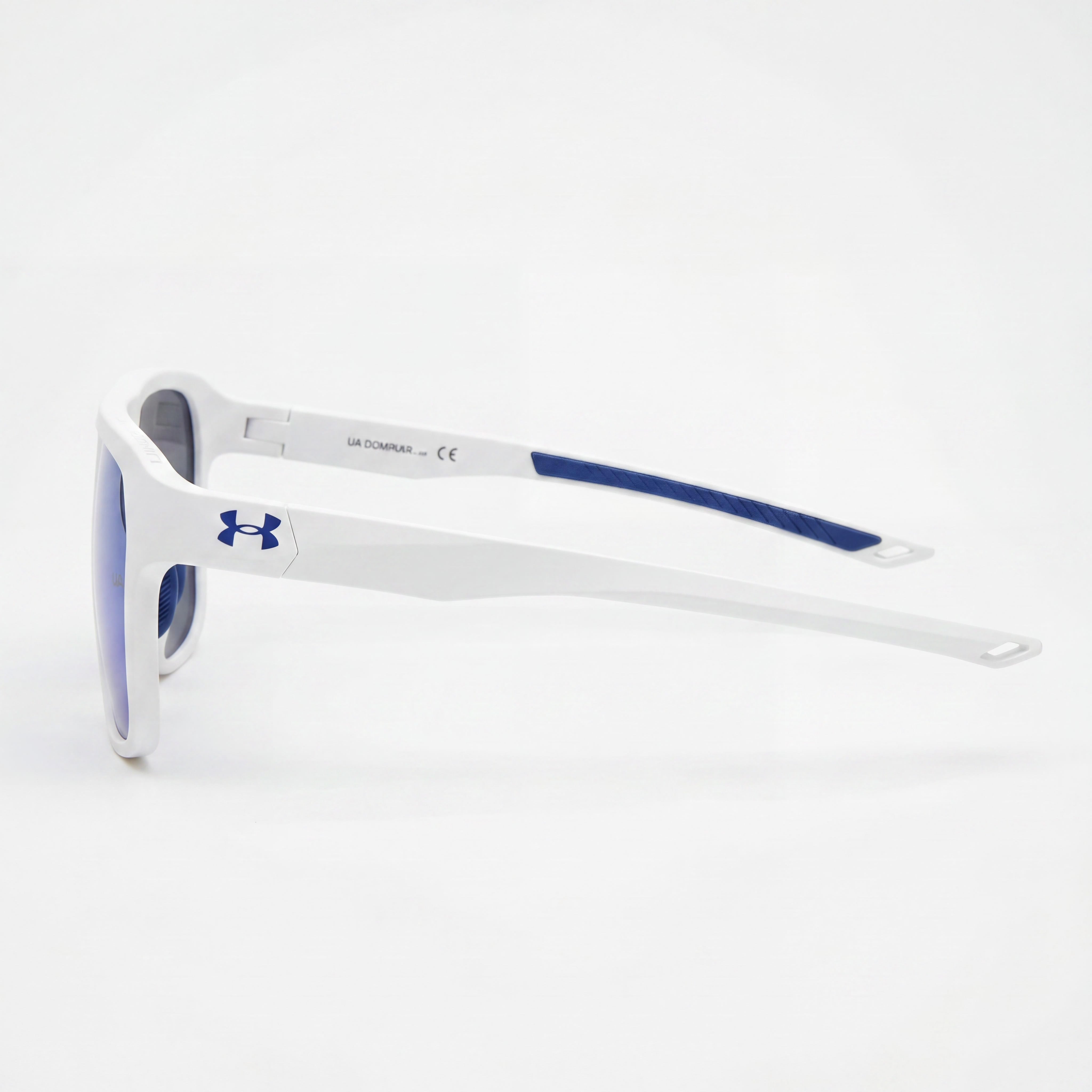 Under Armour Dominate Unisex Rectangular Sunglasses, Matte White Blue Polyamide, Mirrored Non-Polarized UV 62mm, Photo 3