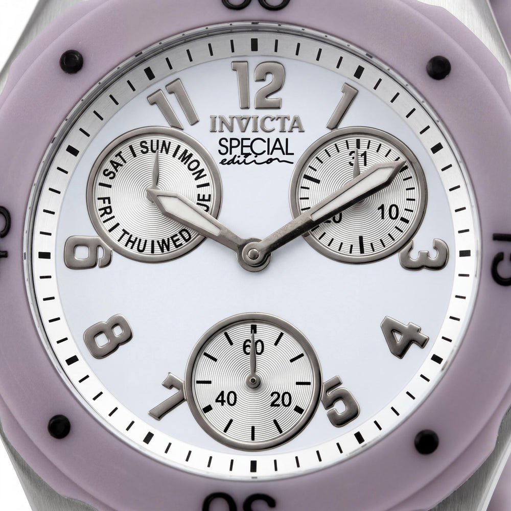 Invicta Angel Collection 18794 Reloj de Acero Inoxidable con Esfera Blanca Luminosa y Correa de Silicona Beige para Mujer con Fusión de Llama 38mm