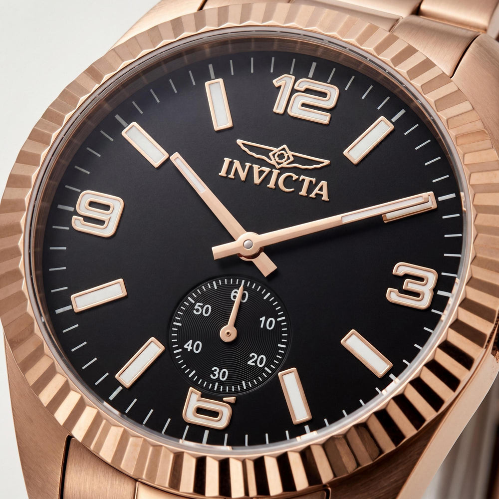 Invicta Specialty 49392 Unisex Rose-gold Stainless Steel Bracelet Quartz Movement Watch with Black Dial 43mm