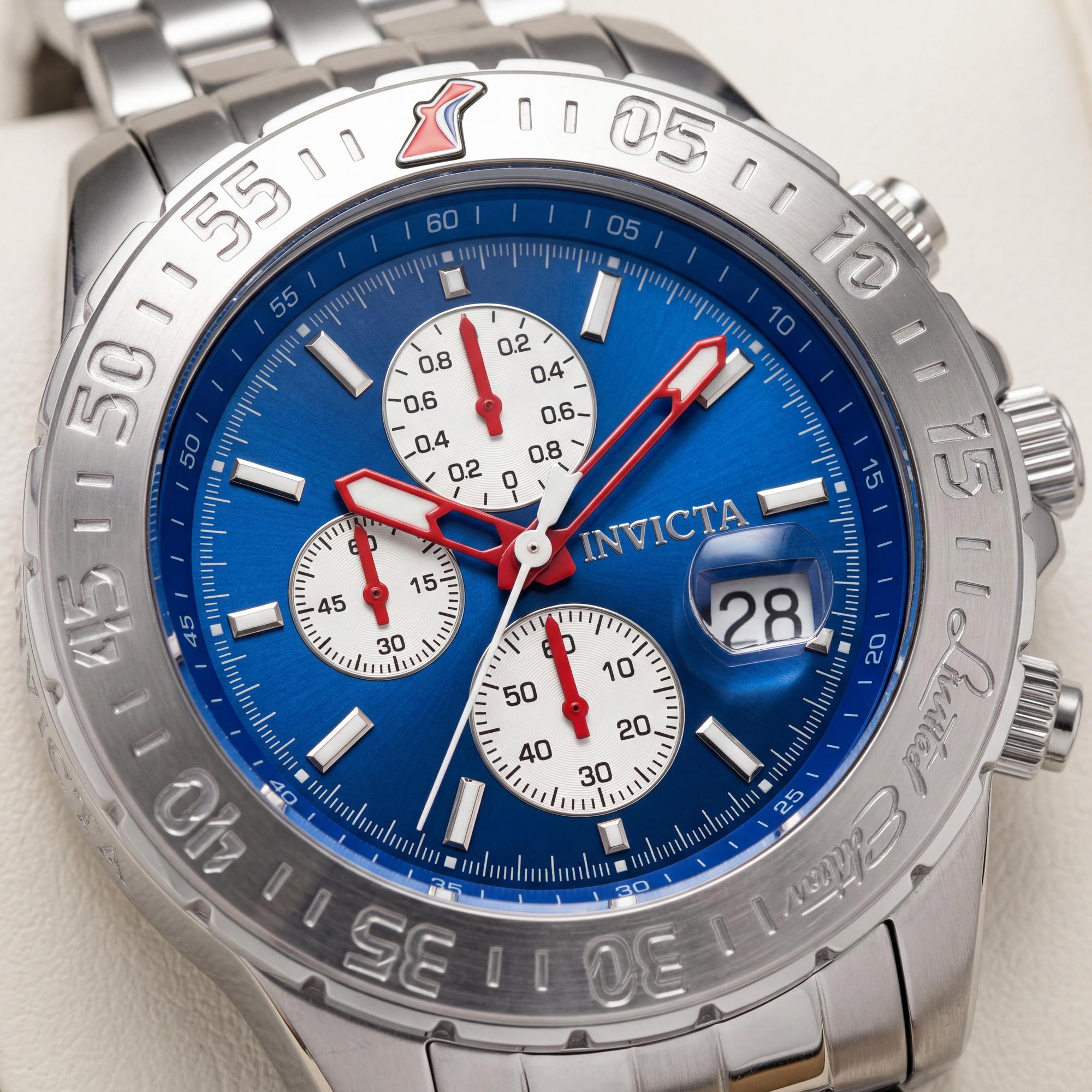 Invicta CRUISELINE 33501 Men's 47mm Stainless Steel Quartz Chronograph Watch, Blue Dial, Water Resistant, Alarm, Photo 2