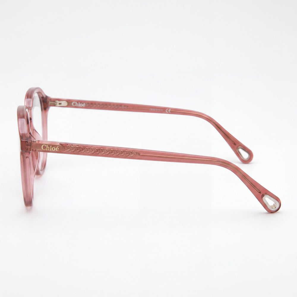 Chloe Ch0012o-006 Women's Eyeglasses Frame in Transparent Pink Plastic, featuring a 50mm Lens Width