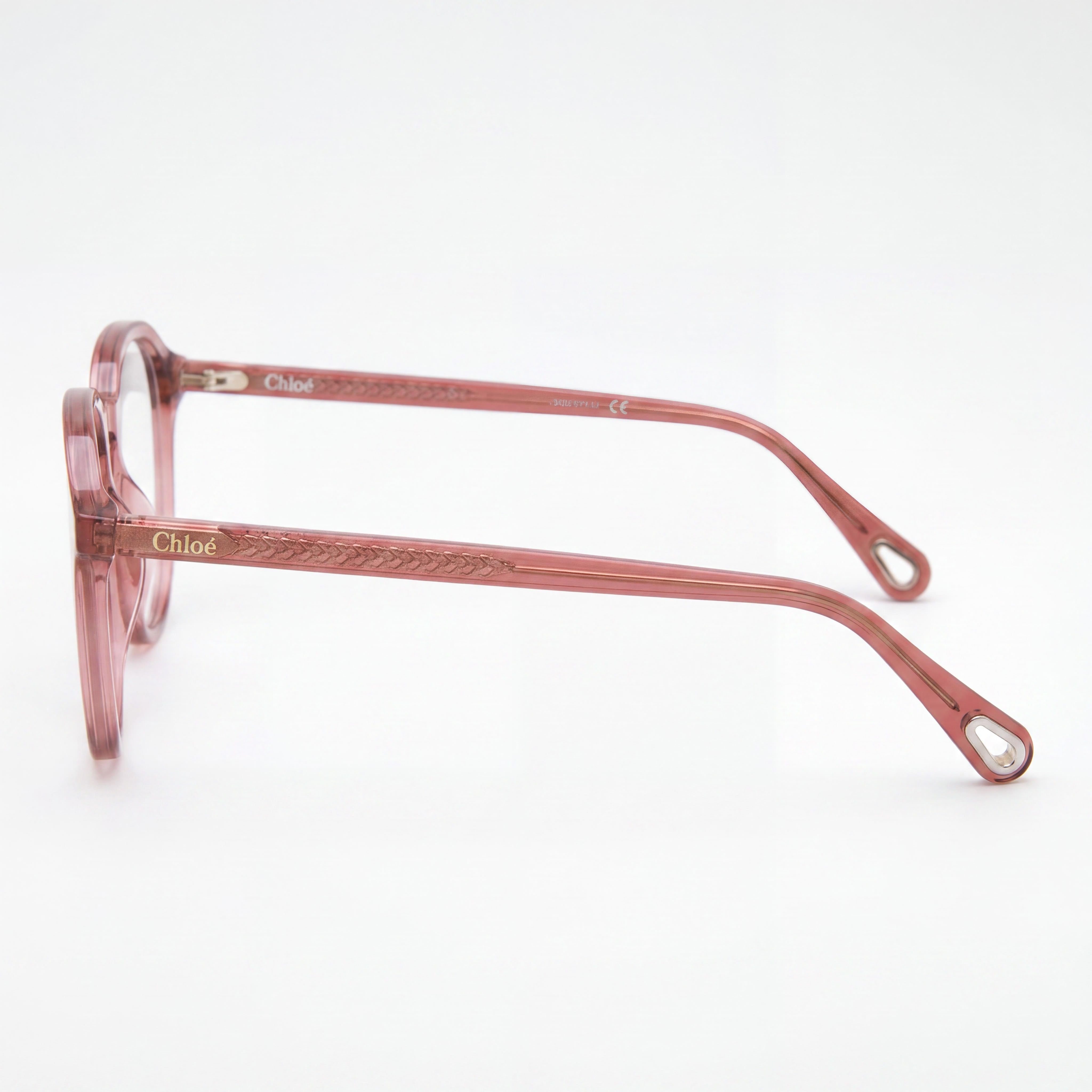 Chloe Ch0012o-006 Women's Eyeglasses Frame in Transparent Pink Plastic, featuring a 50mm Lens Width, Photo 2