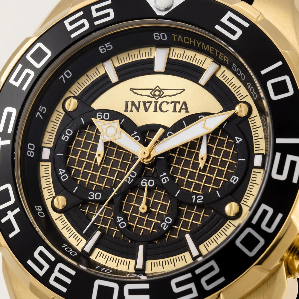 Cronógrafo Invicta Speedway SCUBA Collection para hombre, acero inoxidable en tono dorado negro, resistente al agua, luminoso, 50 mm