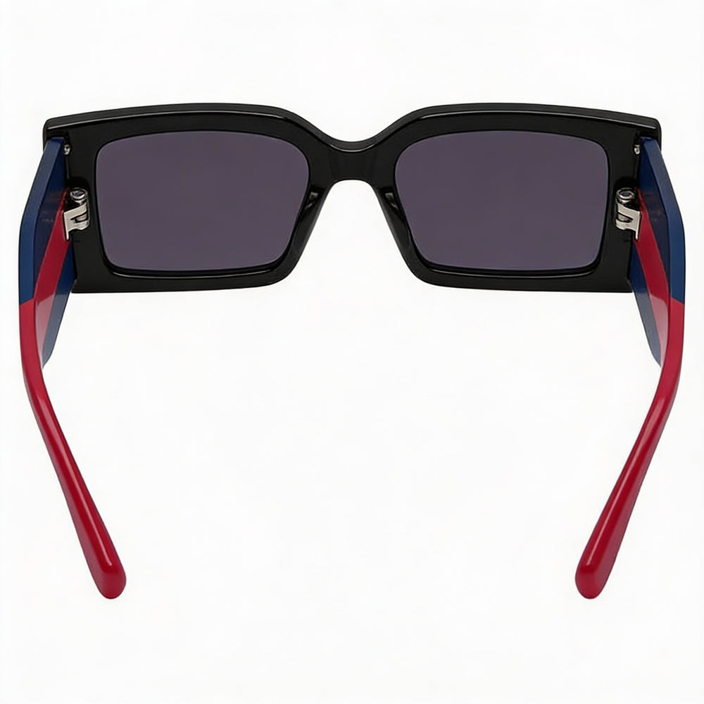 Gafas de sol rectangulares modernas Gucci para mujer con montura de plástico negra, azul y roja, lentes violetas de 52 mm